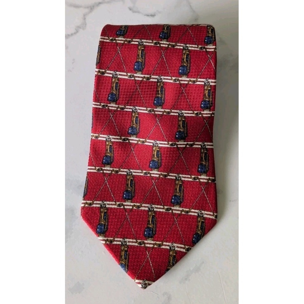 Tommy Hilfiger Men's Silk Tie Golf Theme Blue Red 56" x 4" Classic Necktie